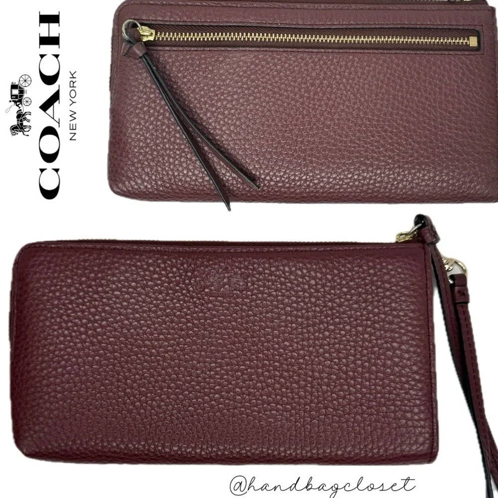 Coach Burgundy Oxblood Grain Leather Wristlet Wallet